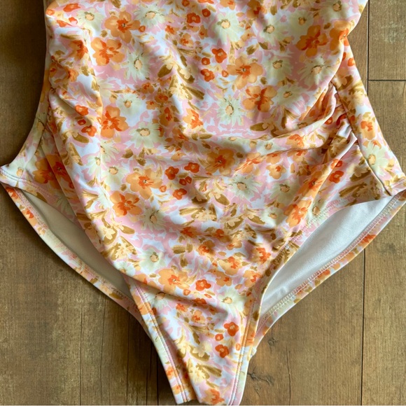 Kona Sol Floral One Piece Swimsuit Pink & Orange Floral One Shoulder Sz Medium - Picture 5 of 7